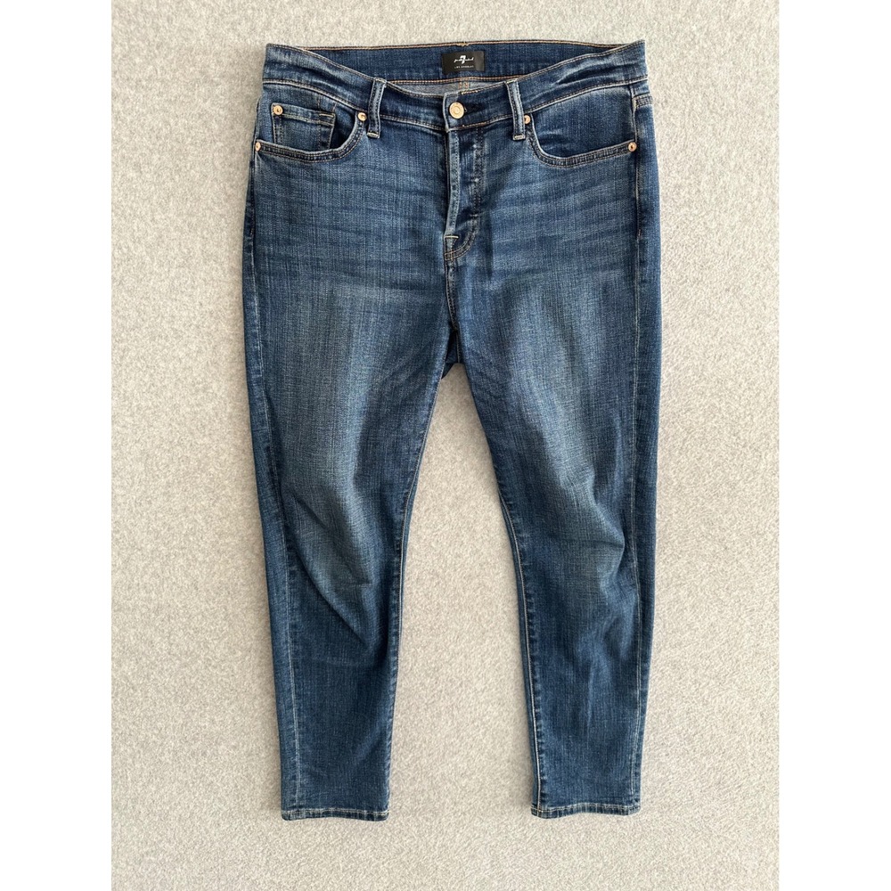 7 For All Mankind Josefina Skinny Boyfriend Jeans Blue Medium Wash Button Fly 29